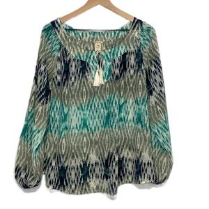 Ariat Women's Medium Dona Tunic Multicolor Sheer Peasant Top Tassel Tie